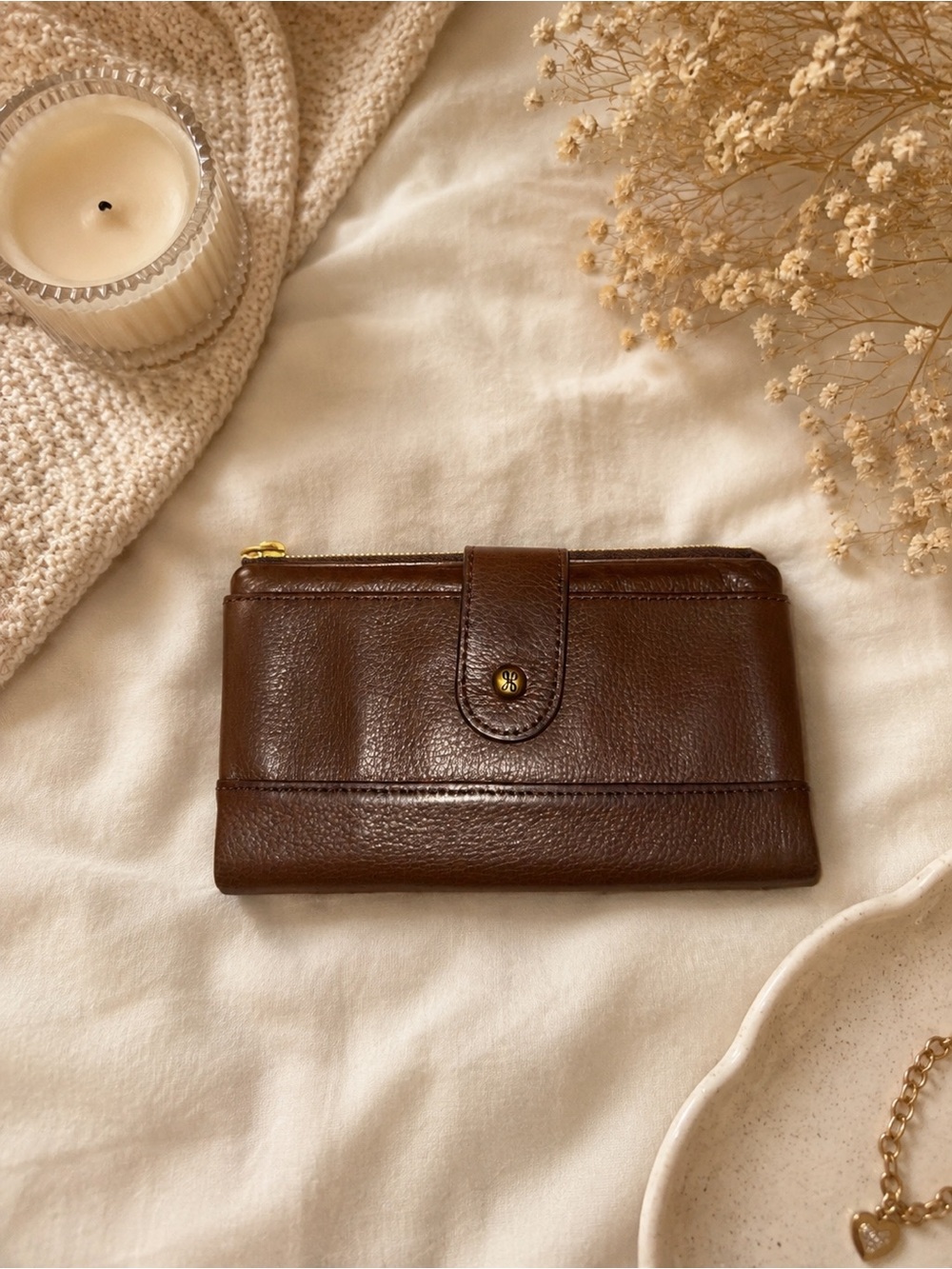 HOBO Brown Leather Wallet Floral Lining